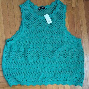GAP Women Size XL Sweater Vest Green Crochet 100% Cotton NWT